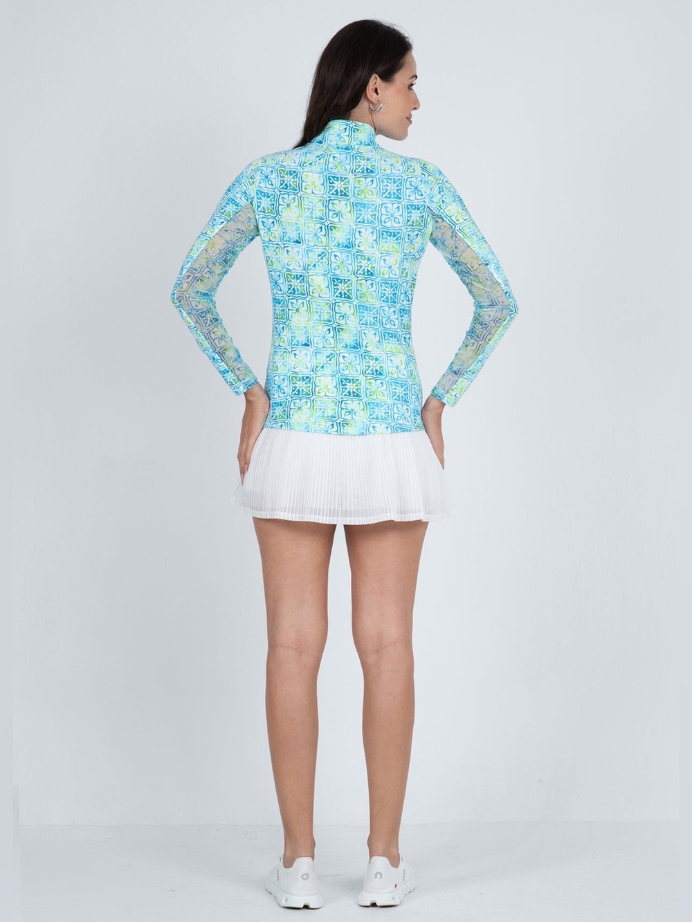IBKUL Kathy Print Long Sleeve Mock Neck Top Turquoise Lime M - Picture 2 of 7